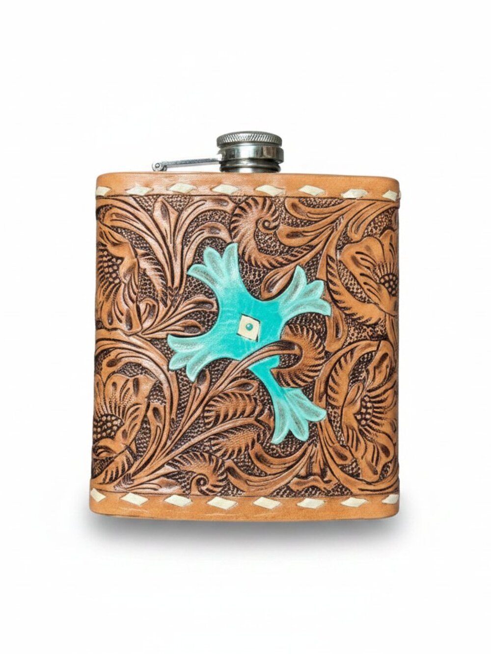 Leather Tooled 18oz Flask